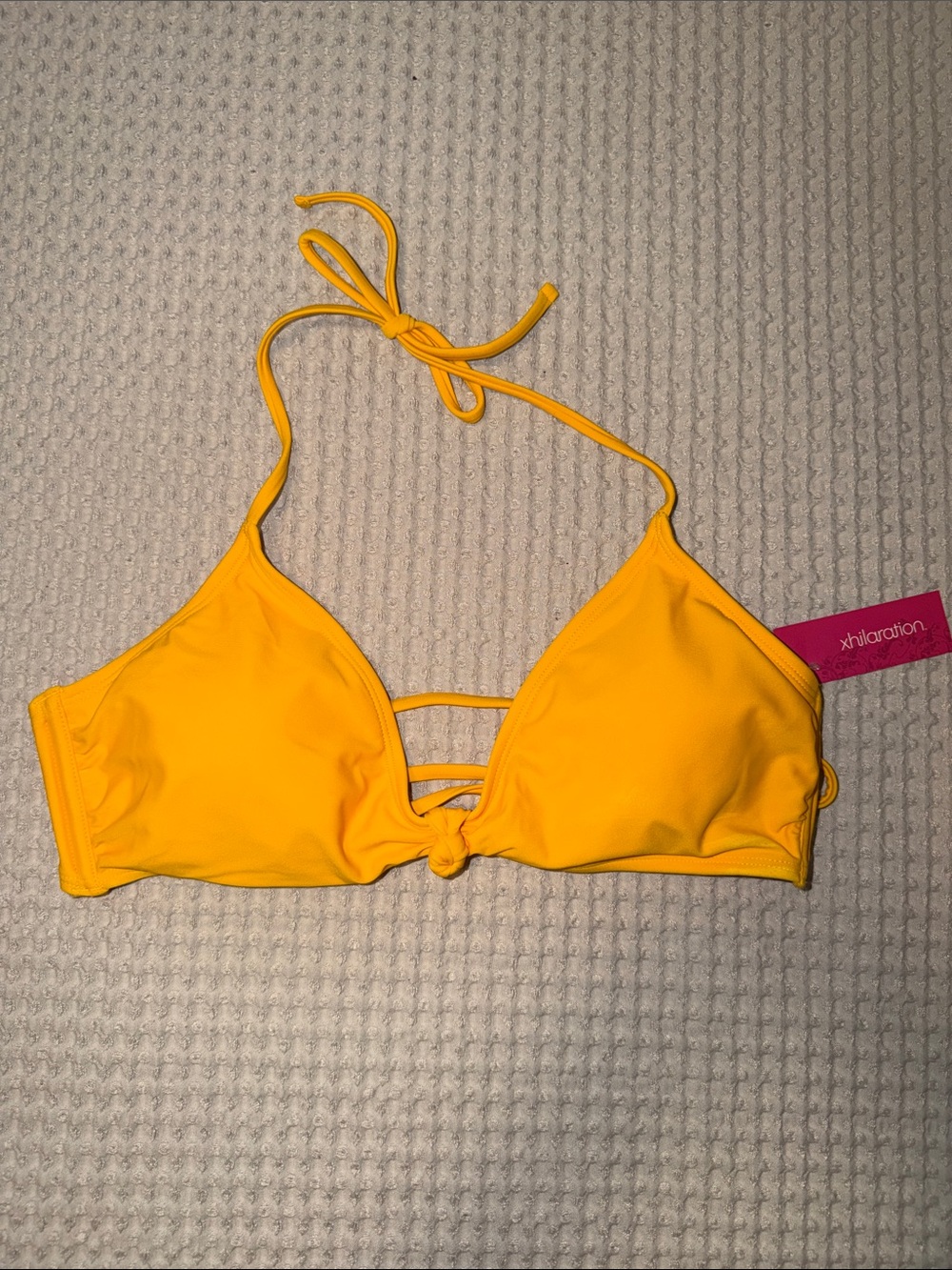 Xhilaration Bright Yellow Knot Front Triangle Bikini Top